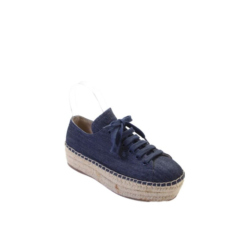 Prada Women's Espadrille Platform Lace-Up Denim Sneakers Size 36.5